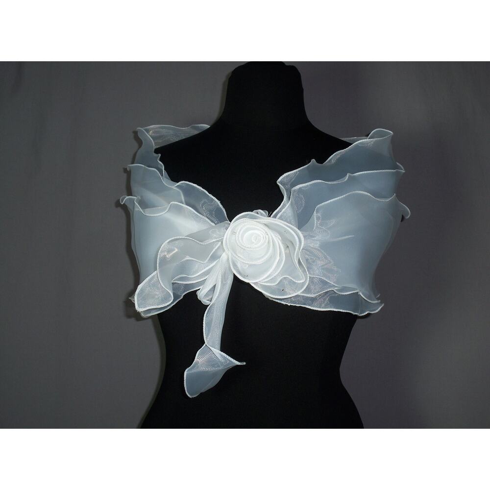 Sheer White Organza Floral Wrap Scarf - Women Accessories Face Mask